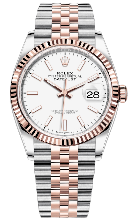 Datejust 36mm Stainless Steel and Rose Gold 126231 White Index Jubilee